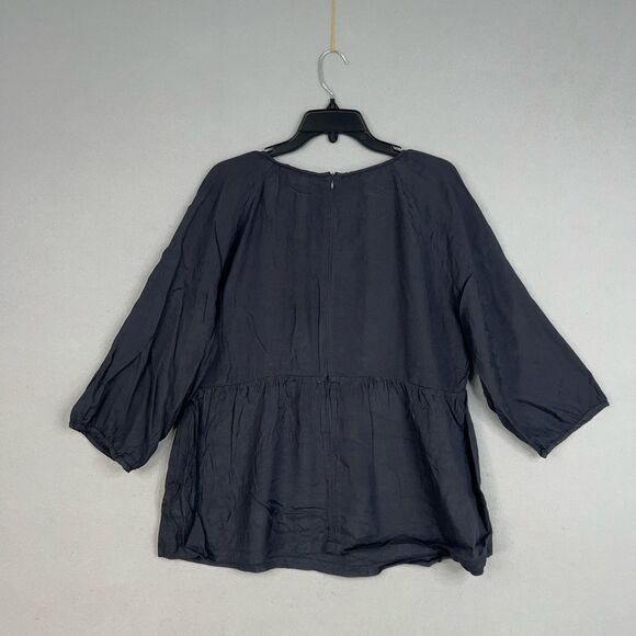 Boden Blouse Womens 18 Blue Embroidered Boho Peasant Tunic Top Smocked Coastal - Picture 6 of 12